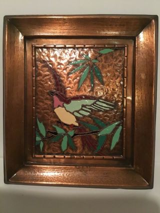 Albert Gilles (1895 - 1979) Vintage Enamel On Copper Picture Of Bird On Limb
