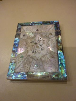 Stunning Antique Mother Of Pearl & Abalone Card Case