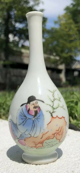 Republic Period Chinese Porcelain Vase Of Scholar Sitting On Rock