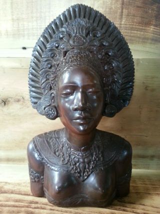 Striking Antique Indonesian?african?bust Woman Princess Statue " Gemstone " Fan Co