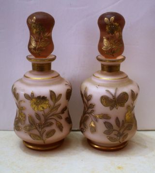 Vintage Pink And Gold Bristal Glass Perfume Bottles Czechoslovakia