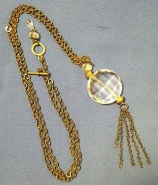 Extra Long Length Vintage Necklace With Facet - Cut Glass Pendant