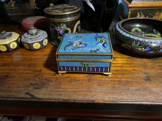 Antique Japanese Meiji Period Cloisonne Enamel Box With Exquisite Phoenix Birds
