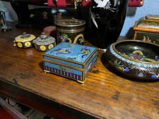 Antique Japanese Meiji Period Cloisonne Enamel Box with Exquisite Phoenix Birds 3