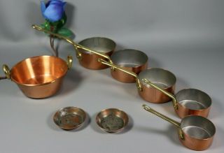 Antique French Miniature Copper Pan Jam Pot Cooking Set Salesman Sample 8 Pc