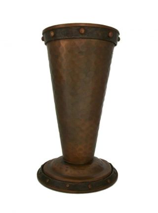 Arts & Crafts Hand Hammered Copper Vase With Riveted Bands - U.  S.  A.  - Circa 1900