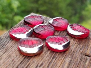 Wavy Grooved Dark Ruby Red Silver Vintage Glass Cabochons Cabs West German Nos