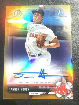 2017 Bowman Chrome Gold Refractor Autograph Tanner Houck Rc Auto /50 Red Sox