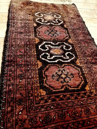 Brown Antique Ersari Tribal hand - knotted wool rug geometric design.  1 ' 8 