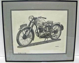 1947 Bsa C - 11 250cc Pencil Drawing Picture By Paul Jamiol,  Framed