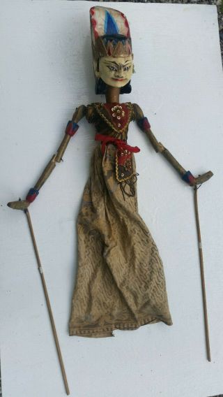 Vintage Hand Made Wayang Golek Wood Indonesian Bali Stick 2 Headed Puppet Figure