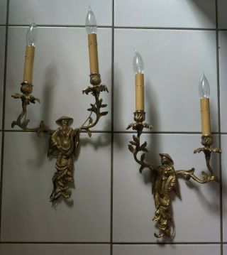 Late 19th Century Gilt Bronze Wall Lights In The Shape Of Chinese Figure