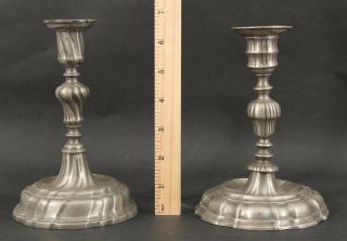 2 Antique 18thc Pewter Chippendale Candlesticks Candle Holders 1771