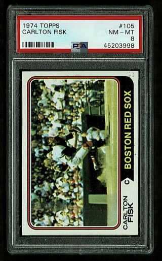 1974 Topps 105 - CARLTON FISK (HOF) - Boston Red Sox - PSA 8 NM - MT 3