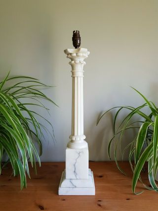 Mid Century Italian Alabaster Marble Corinthian Column Table Lamp Tall Base 59cm