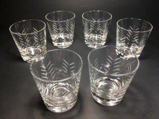 Vintage Set Of 6 Low Ball Glasses Cut Etched Glass Grips