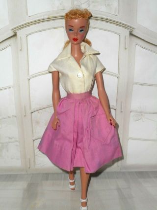 Vintage Barbie 1962 1963 Pak White Blouse & Pink Full Gathered Skirt,  Shoes