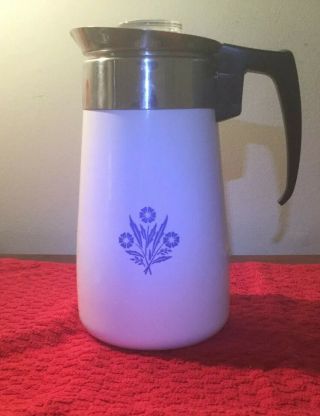 Vintage Corning Ware Blue Cornflower Stove Top 9 Cup Percolator Coffee Pot Exc.