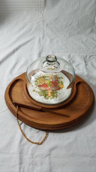 Vintage Goodwood Cheese Cracker Server W/ Glass Dome Spice Of Life Platter