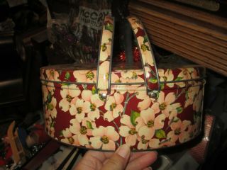Vintage 1940’s Metal Lunch Box Purse Bag Carry Box W Apple Blossoms