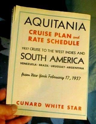 Vtg 1937 Ss Aquitania Cunard White Star Lines Deck Plans West Indies So America