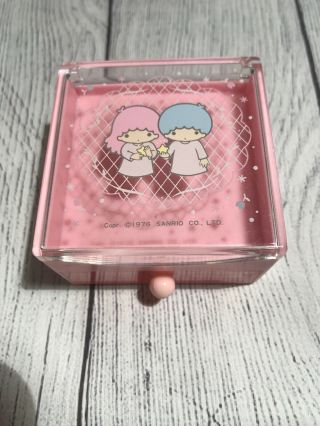 Vintage Sanrio Little Twin Stars 1976 Mini Pink Trinket Box Flip Lid Drawer Euc