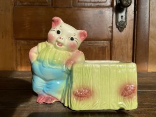 Vintage 1950s Hand Painted Hull Pottery Ceramic Pig Planter