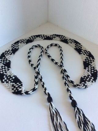 Vintage Black And White Seed Bead Ladies Belt 70” Long