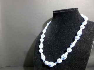 Necklace Vtg Chinese Porcelain (blue/white) Vase / Beads W/ Cloisonne Clip 8227
