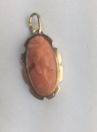 Antique Hand Carved Red Coral 18k Yellow Gold Cameo Pendant Charm 2