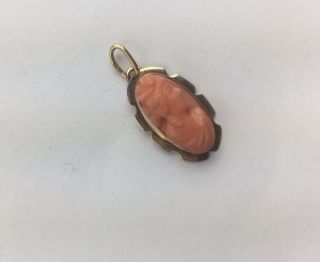 Antique Hand Carved Red Coral 18k Yellow Gold Cameo Pendant Charm 3