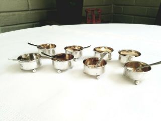 8 Tiffany Sterling Silver Personal Ball Footed Salt Cellars,  W/associated Spoons