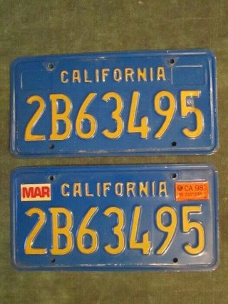 Classic Car 1998 California License Plate Pair Blue Base Yom Plates 2b63495