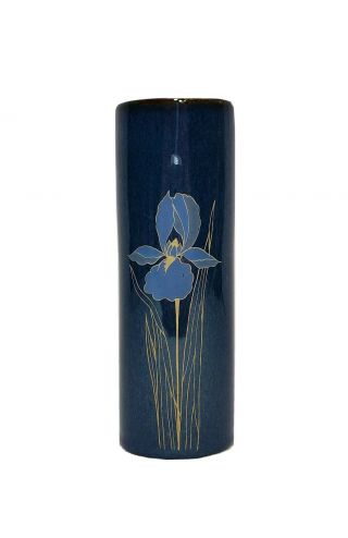 Vintage Otagiri Navy,  Blue,  Gold Iris 6 1/2 " Bud Vase Made In Japan