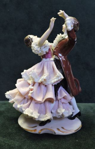 Gorgeous German Dresden Art Lace Figurine Man Woman Dancing Victorian 5 "