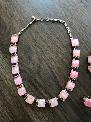 Vintage Coro Jewelry Necklace Bracelet Earrings Pink Lucite Confetti Squares 2