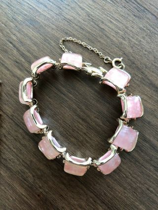 Vintage Coro Jewelry Necklace Bracelet Earrings Pink Lucite Confetti Squares 3