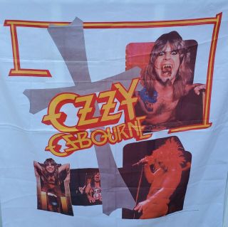 Vintage Ozzy Osbourne Banner,  Large Silk Wall Tapestry Flag,  48 " X 46 ",  1983