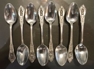 Set Of 8 Wallace Rose Point Teaspoons 6” No Monogram Sterling Silver Flatware