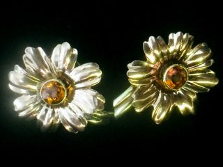 Antique 14k Yellow Gold 0.  5ctw Orange Citrine Daisy Floral Earrings.  4.  2gm.