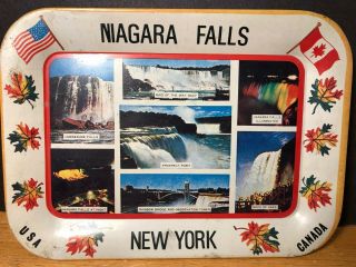 Vintage Niagara Falls Souvenir Metal Rolling Tray - Usa - Canada
