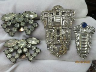 Antique Art Deco Rhinestone Dress Shoe Made In France Clips