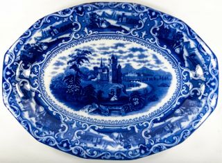 Antique Watteau Flow Blue Staffordshire England 17” Platter