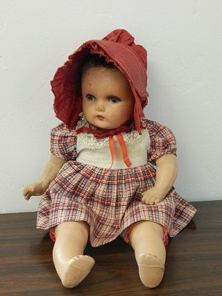 Vintage 1930s Unmarked 16 " Composition Baby Doll W/cloth Body