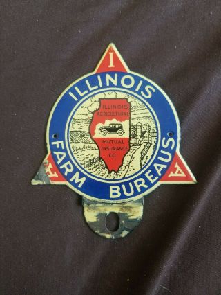 Vintage Illinois Farm Bureau Automobile License Plate Topper Porcelain Car