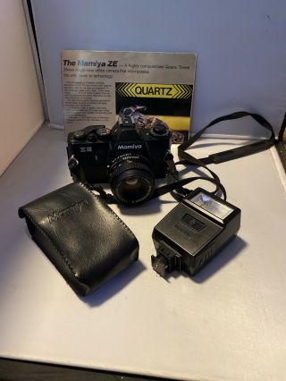 Vintage Mamiya Ze Quartz 35mm Slr Film Camera With Sekor - E 50mm F2 Lens
