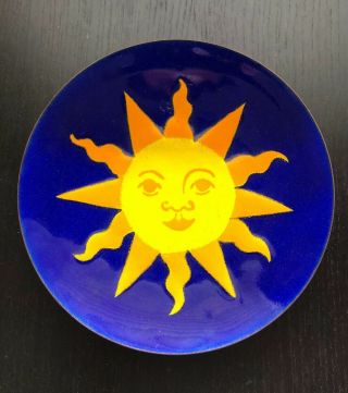 Vintage Mid Century Modern Annemarie Davidson Sun Blue Enamel Copper Large Dish