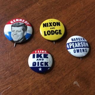 Vtg 1960 Dwight Eisenhower Vote For Ike Nixon Like Kennedy Campaign Pin Buttons