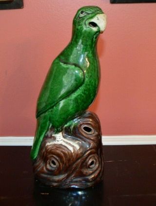 Chinese Export Famille Verte Pottery Parrot 10 1/2 " Green Color