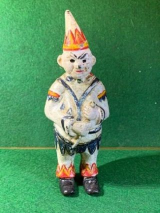 Vintage Cast Iron Clown Still Coin Bank / Hand Painted -